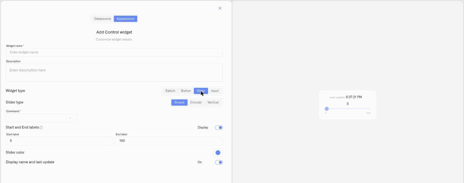 Control widget Simple slider — a horizontal track setting a value across a range