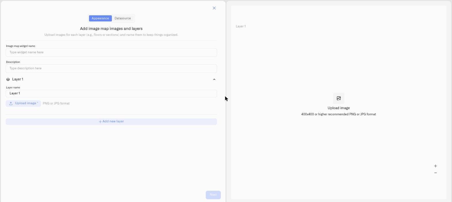 An Image Widget with two layers — a silo overview and a cutaway interior view — and the layer switcher